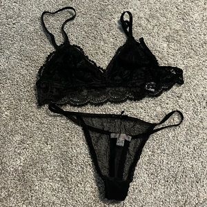 Knotty Knickers Black Lace Bralette and thong
